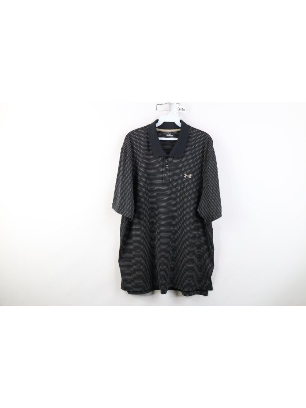 Under Armour Mens XL Pinstriped Knit Collared Golf Golfing Polo Shirt Black